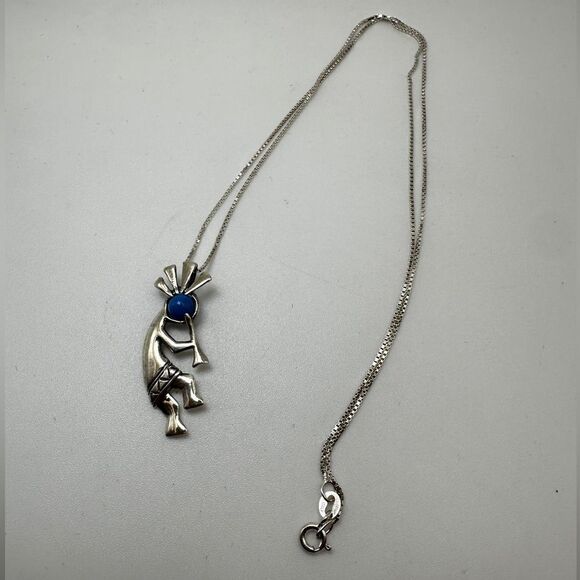 VTG Navajo Jim Calladitto Sterling Kokopelli Pendant Turquoise 925 18" necklace! - Picture 11 of 12